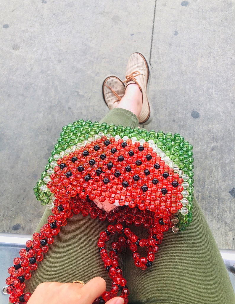 Watermelon Crystal bead bag, Shoulder bag, Women Bead bag, Valentines Day, Gift For Her ,Women handbags, Love gift image 7