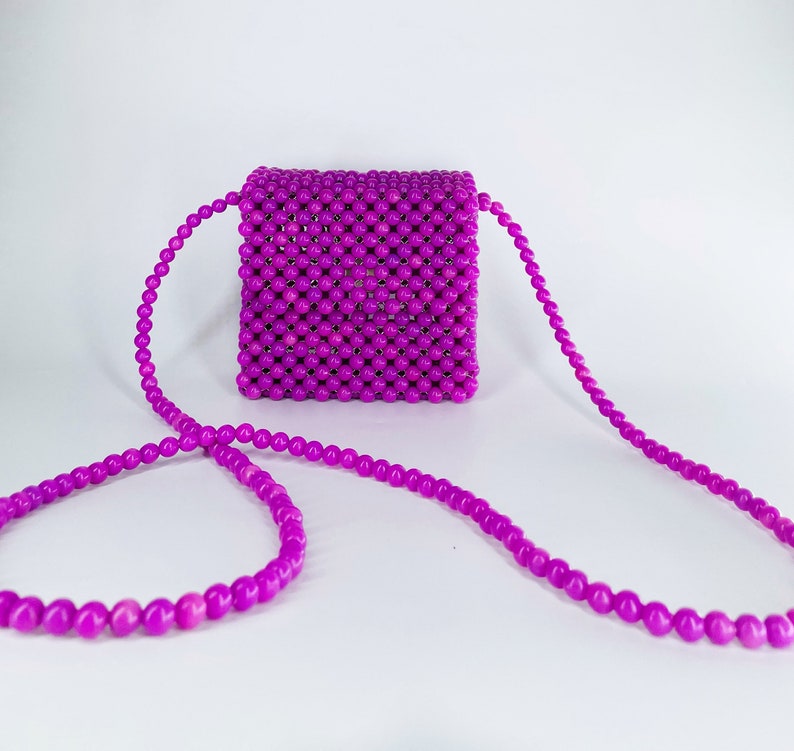 Cute tiny shoulder bag, Mini matte colored bags, Marshmallow colored fun bags, Bead bag Purple
