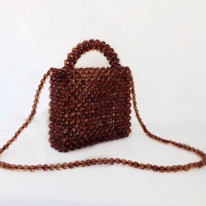 Crystal bead bag, Bead shoulder bag, Women Bead bag, Bead Bag, Pink Bead bag, Women handbags, Bead Bag Vintage, Love gift Brown