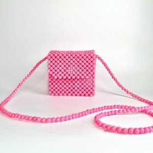 Cute tiny shoulder bag, Mini matte colored bags, Marshmallow colored fun bags, Bead bag Pink