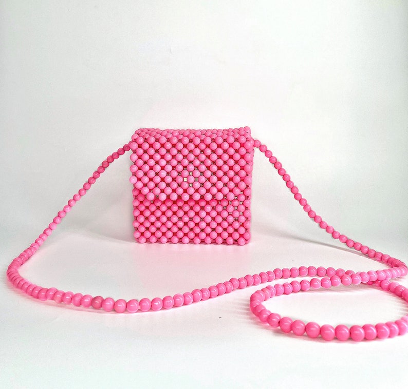 Cute tiny shoulder bag, Mini matte colored bags, Marshmallow colored fun bags, Bead bag Pink