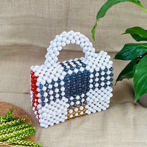 White and crystal beads handmade bead bag, Beaded bag, Gift for her image 5