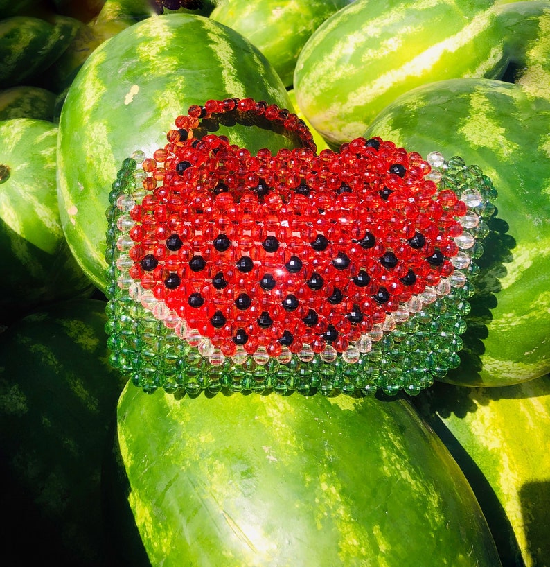 Watermelon Crystal bead bag, Shoulder bag, Women Bead bag, Valentines Day, Gift For Her ,Women handbags, Love gift image 9