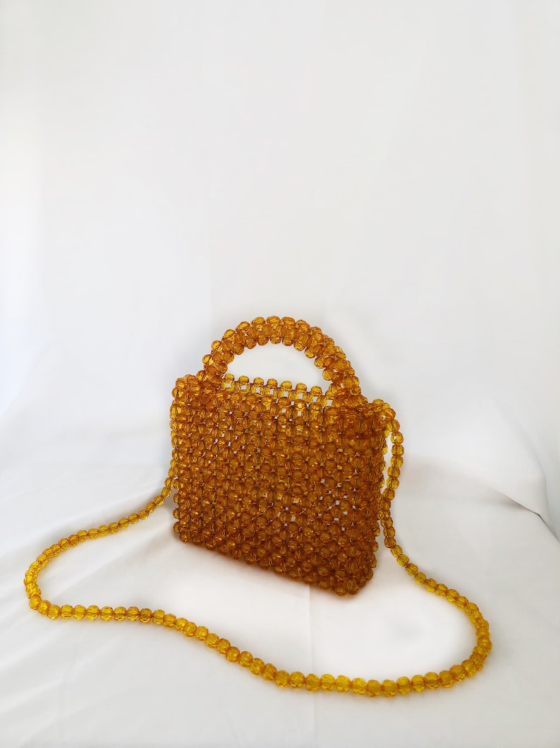 Crystal bead bag, Bead shoulder bag, Women Bead bag, Bead Bag, Pink Bead bag, Women handbags, Bead Bag Vintage, Love gift Orange