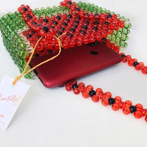 Watermelon Crystal bead bag, Shoulder bag, Women Bead bag, Valentines Day, Gift For Her ,Women handbags, Love gift image 4