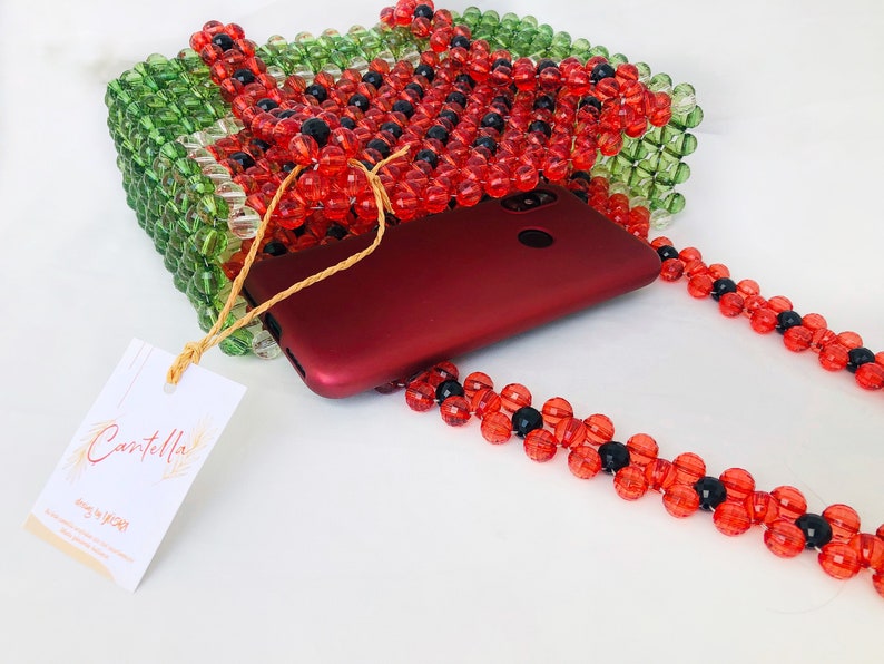 Watermelon Crystal bead bag, Shoulder bag, Women Bead bag, Valentines Day, Gift For Her ,Women handbags, Love gift image 4