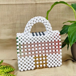 White and crystal beads handmade bead bag, Beaded bag, Gift for her image 3