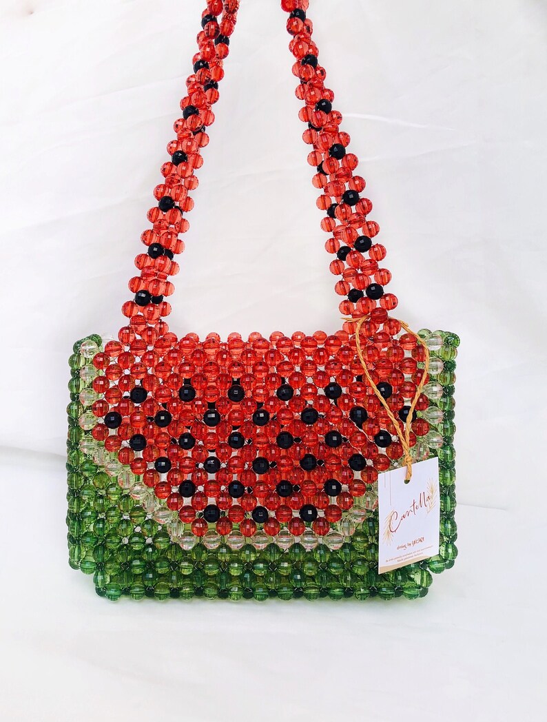 Watermelon Crystal bead bag, Shoulder bag, Women Bead bag, Valentines Day, Gift For Her ,Women handbags, Love gift image 2