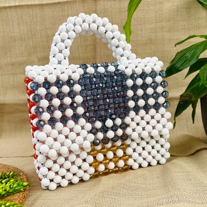 White and crystal beads handmade bead bag, Beaded bag, Gift for her image 4