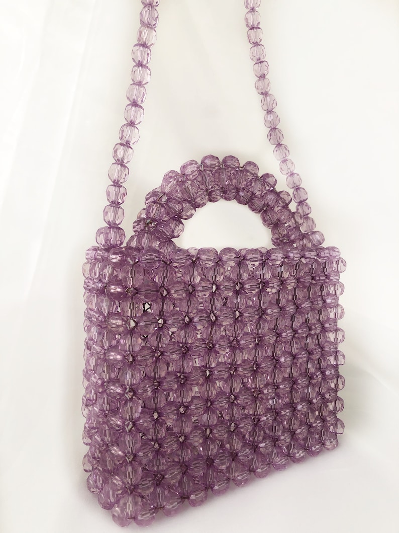 Crystal bead bag, Bead shoulder bag, Women Bead bag, Bead Bag, Pink Bead bag, Women handbags, Bead Bag Vintage, Love gift image 2