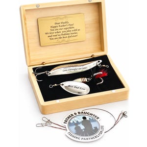 fathers day gift for dad grandpa fishing custom lure set wooden box