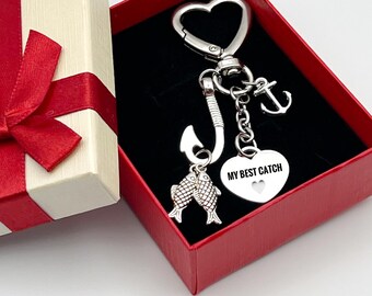 Personalized Fishing Keychain, Custom Gift for Dad boyfriend anniversary