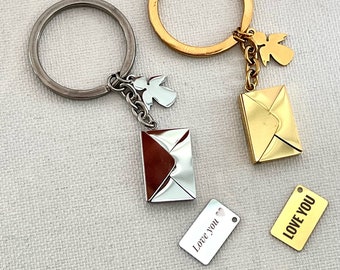 Custom Love letter Anniversary Gift accessory Love Letter Keychain with Angel Pendant Customized Stainless Jewelry Git for mom