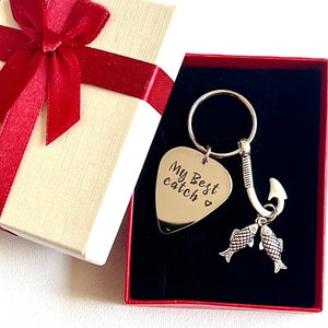 Personalized Gift fishing Keychain Silver Custom gift for dad Fathers day uncle brother gift fishing buddy gift hook fish key