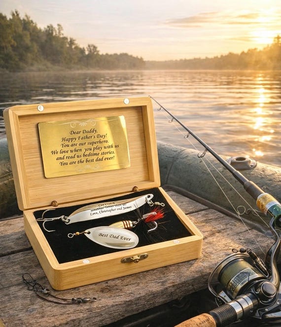 father of the bride fishing lure Gift Custom I Hooked Best Dad Bait Personalized Pike Bass Lure Fishing Box Day Men's Spinner Spoon Jig for Fathers Day Makes a great gift 2Pcs Father in Law Gift