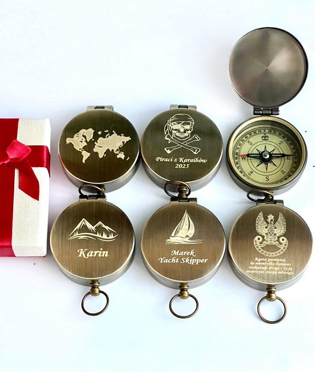 Engraved Brass Compass With Leather Case & Wood Box - Personalized Gift ...