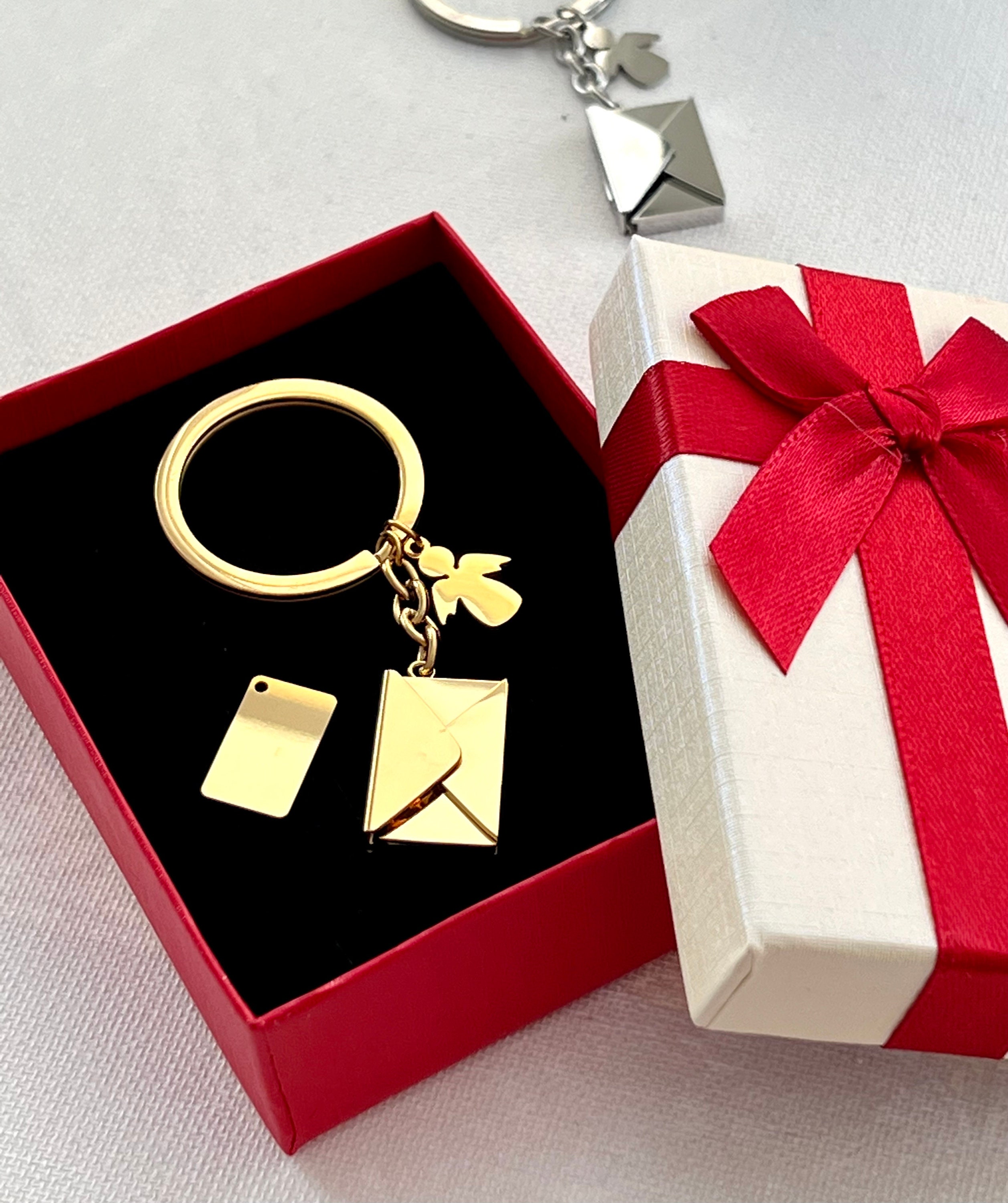 AGISLONE Custom Keychain Personalized Envelope Key Chain for Women, Name  Engraved Secret Message Love Letter Keychain (Gold)…
