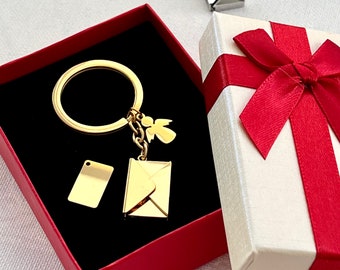 Custom Love letter Anniversary Gift accessory Love Letter Keychain with Angel Pendant Customized Stainless Jewelry Git for mom