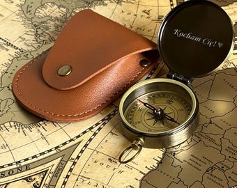 Compass with engraving Gift for Travelers Custom Outdoor Gift Compass for Traveler or yachtsman Portable Camping Vintage tourist memory gift