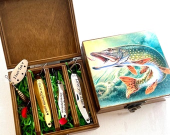 Fishing Gift Handmade Fathers Day gift Fishing Box lures Pike lures Pike Bass Zander perch fishermen Gift for Dad Husband outdoor Jigging