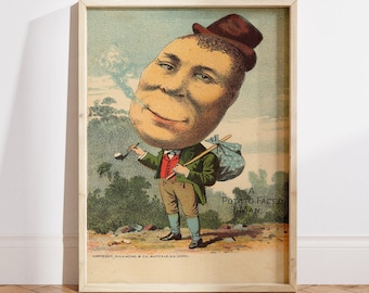 Victorian Potato Man, Vintage Kitchen Art Print, Funny Kitchen Poster, Food Wall Art, Kitsch, Strange, Whimsical Art Print, Weird, Curious