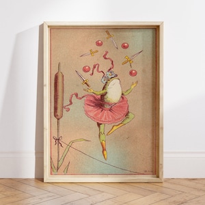 Poster d'art vintage grenouille en tutu, impression d'art grenouille, pour les collectionneurs d'art éclectique, peinture grenouille kitsch victorienne, art mural pour enfants