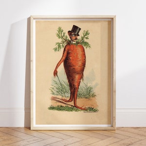 Victorian Carrot Man, Vintage Kitchen Art Print, Funny Kitchen Poster, Food Wall Art, Kitsch, Strange, Bizarre, Absurd, Weird, Curious, Odd