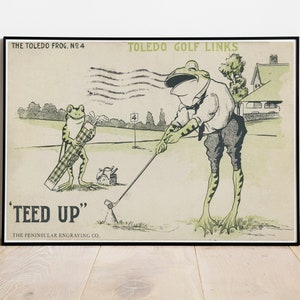 Frog Playing Golf Weird Art Print, Strange Kitsch Wall Art, Gift for Golf Lover, Weird Home Decor, Golf Gifts for Men, Golf Prints Vintage