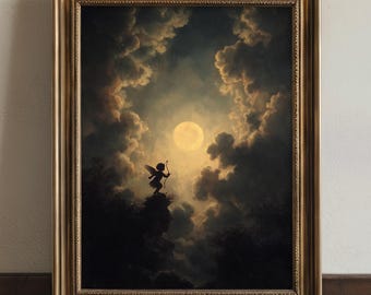 Impresión de arte mural romántico de Cupido Celestial, decoración gótica vintage de la Academia oscura