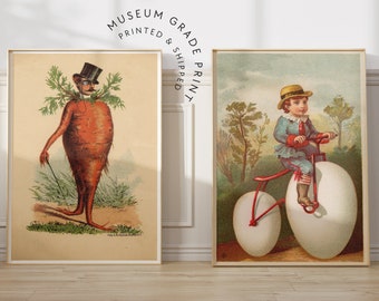 Set of Two Victorian Print, Victorian Carrot Man, Victorian Boy Poster, Kitsch Posters, Weird Art Prints, Absurd, Strange, Curious, Odd