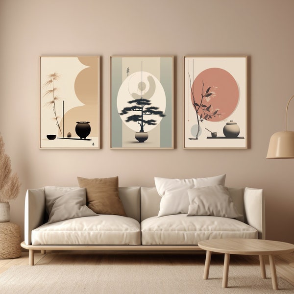 Set of 3 Minimal Japandi Art Prints | Wabi Sabi Home Decor | Minimalist Gift | Minimal | Gallery Wall Art | Gallery Art Print Set