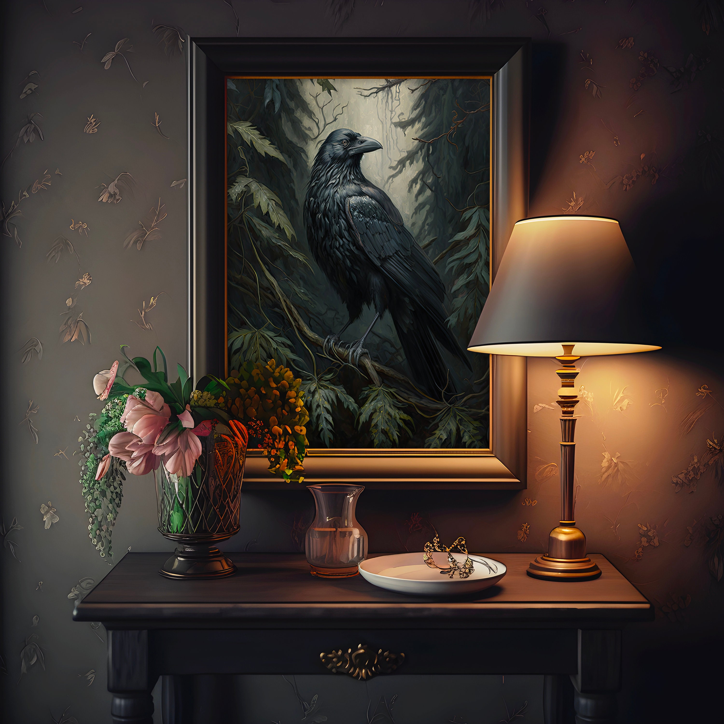 Dark Academia Raven Wandkunst – Vintage-Kunstdruck Auf Leinwand, 40,6 X 61 Cm, Gothic-Deko