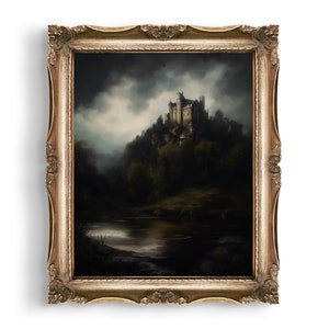 Castle on the Hill | Dark Academia Prints | Gothic Wall Art | Dark Moody Print | Dark Cottagecore Decor | Gothic Gift | Dark Oil Painting