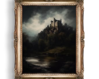 Castle on the Hill | Dark Academia Prints | Gothic Wall Art | Dark Moody Print | Dark Cottagecore Decor | Gothic Gift | Dark Oil Painting