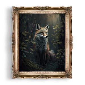 Dark Moody Nature Wall Art | Forest Fox Art Print | Goth Gift | Wall Art | Dark Goblincore Decor | Cottagecore Art Print