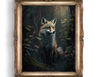Dark Moody Nature Wall Art | Forest Fox Art Print | Goth Gift | Wall Art | Dark Goblincore Decor | Cottagecore Art Print