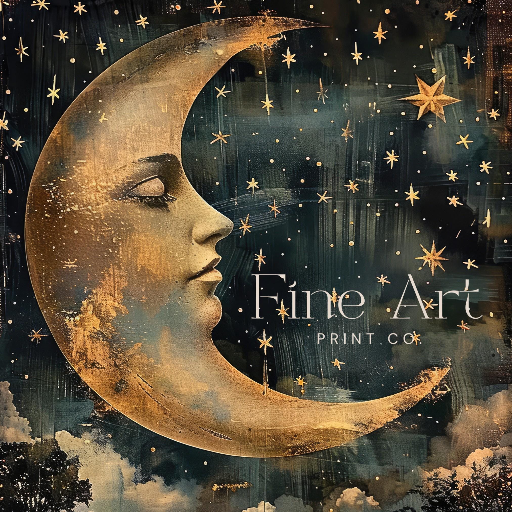 ムーディーな月と星のプリント、魔女のような天体ウォールアート