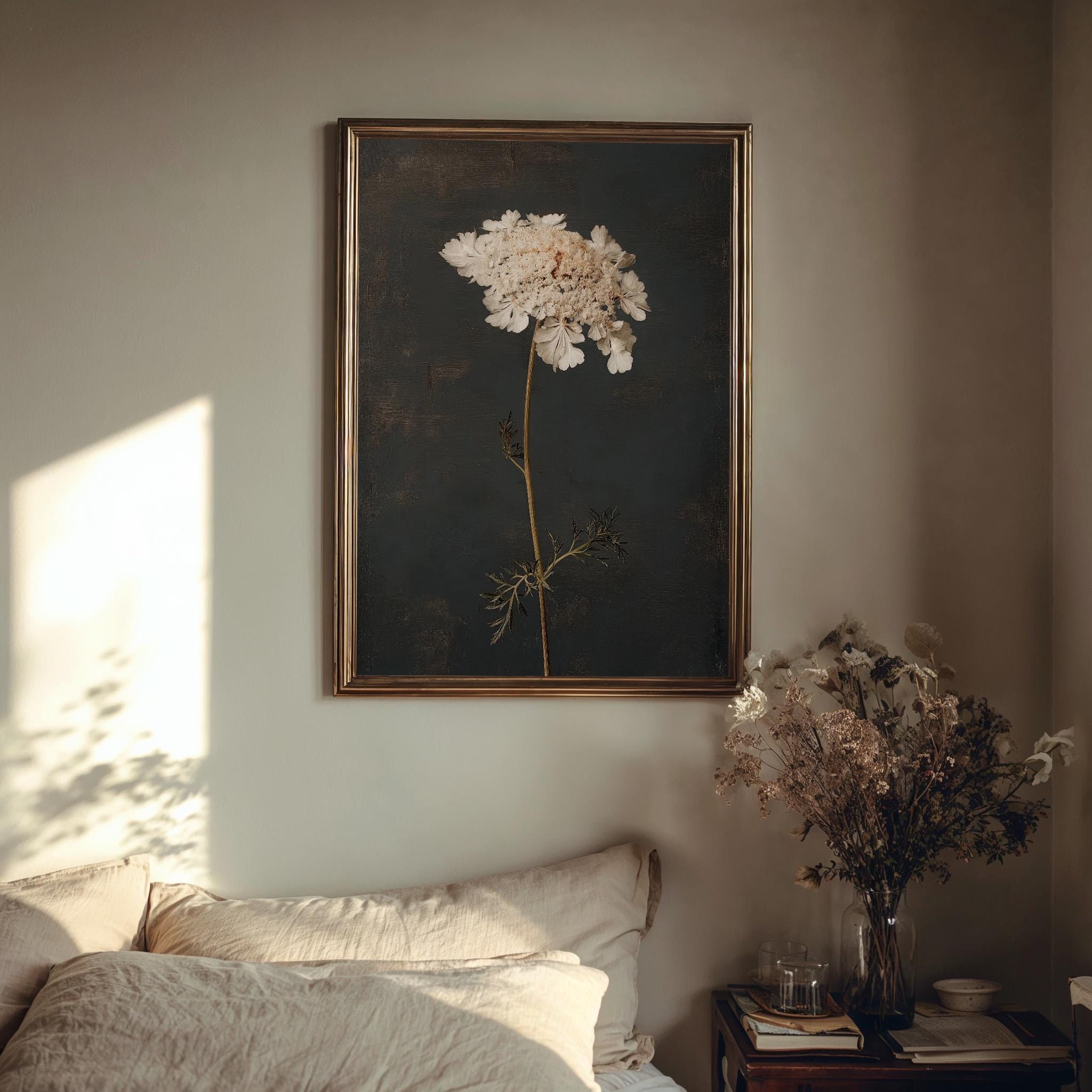 Vintage Dark Flower Print, Dark Academia Decor, Rustic Floral Botanical ...