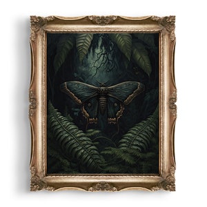Dark Botanical Moth Print | Moody Wall Art | Goblincore Decor | Dark Cottagecore Art Print | Vintage Home Decor | Gothic Oil Painting