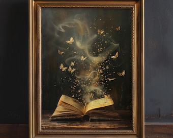Moody Victorian Bookish Wall Art Print, Dark Academia Decor, Library Wall Art, Reading Nook Painting, Book Lover Gift, Bookclub Print