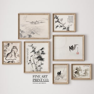Vintage Japanese Art Print SET | Set of 7 Prints | Wabi Sabi Art | Vintage Gallery Wall Set | Minimalist Japandi