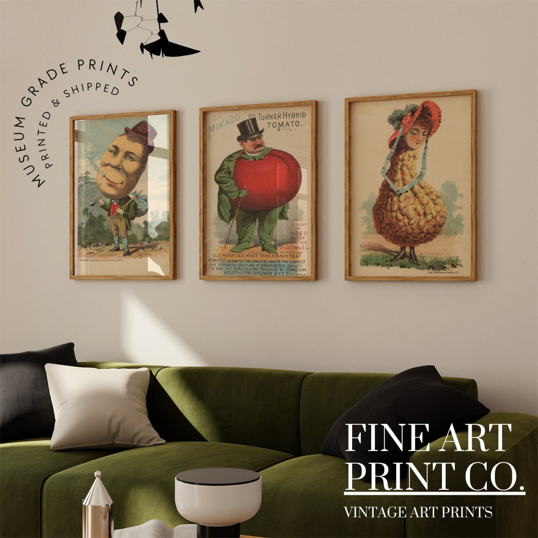 Victorian Vegetable Weird Wall Art Print Bundle, Set of 3 Kitchen Art