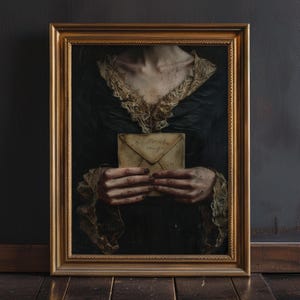 Dunkellaunische viktorianische Frauenwand-Kunst-Druck, dunkles Academia-Dekor, dunkle weibliche Kunst, gotische Romanze-Druck, Liebesbrief-literarische Wandkunst