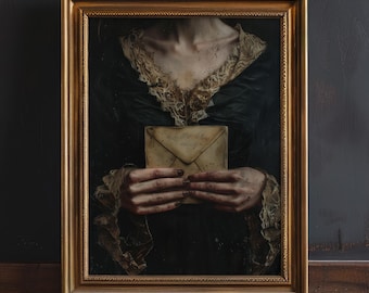 Dark Moody Victorian Woman Wall Art Print, Dark Academia Decor, Dark Feminine Art, Gothic Romance Print, Love Letter Literary Wall Art