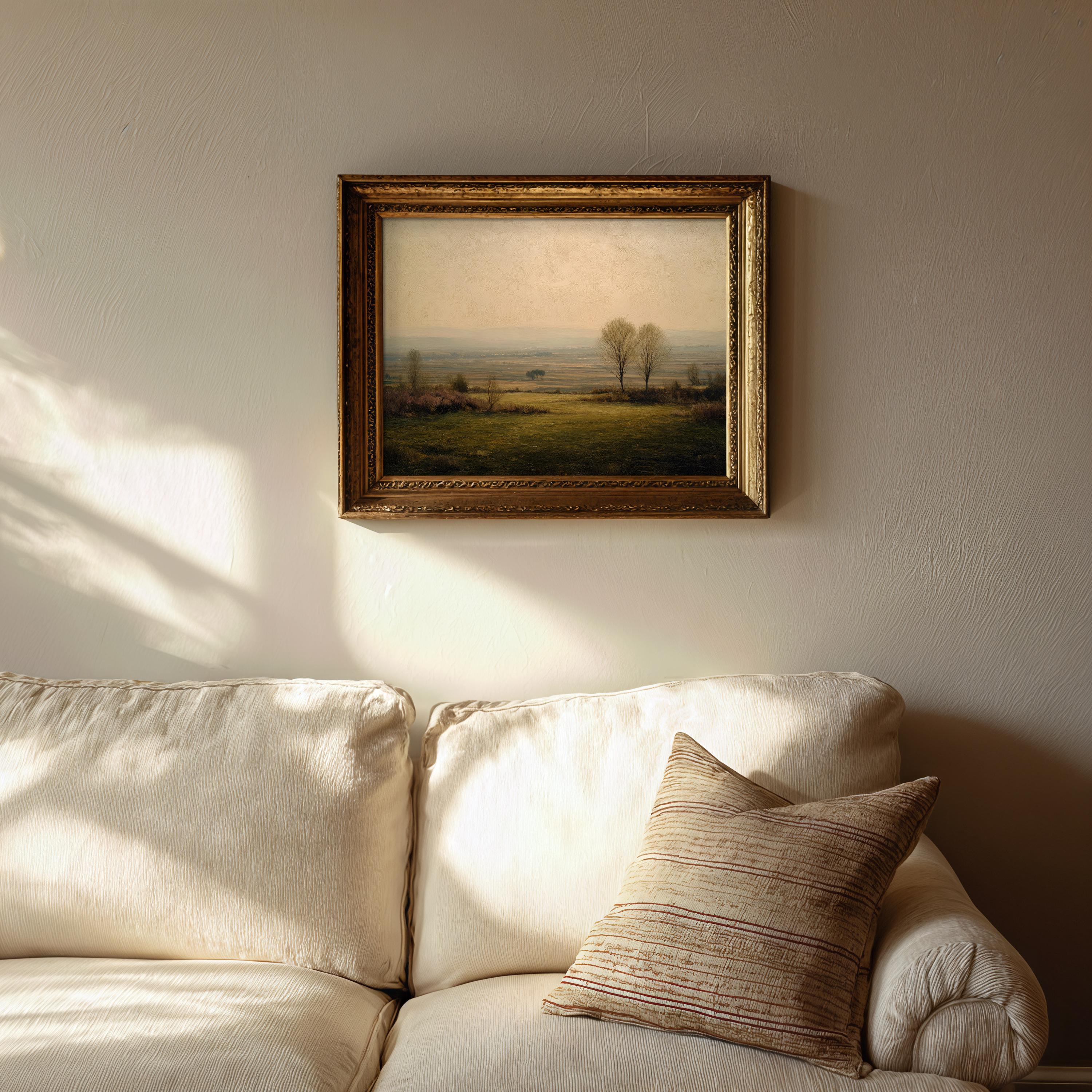 Moody Countryside Oil Painting Print, Vintage Cottagecore Wall Art ...