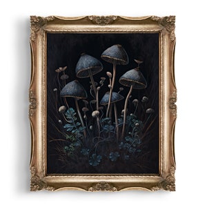 Dark Mushroom Print | Dark Cottagecore Decor | Gothic Aesthetic | Goth Room Decor | Vintage Wall Art | Antique Oil Painting