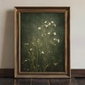Dark Green Floral Botanical Print, Vintage Dark Academia Cottagecore Wall Art