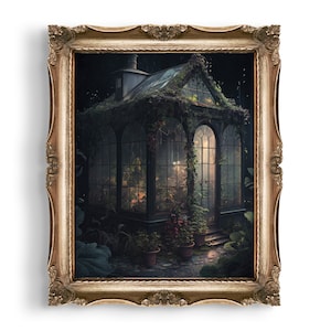 Dark Botanical Greenhouse | Dark Cottagecore Wall Decor | Gothic Home Decor | Moody Wall Art | Vintage Aesthetic