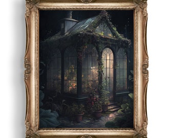 Dark Botanical Greenhouse | Dark Cottagecore Wall Decor | Gothic Home Decor | Moody Wall Art | Vintage Aesthetic