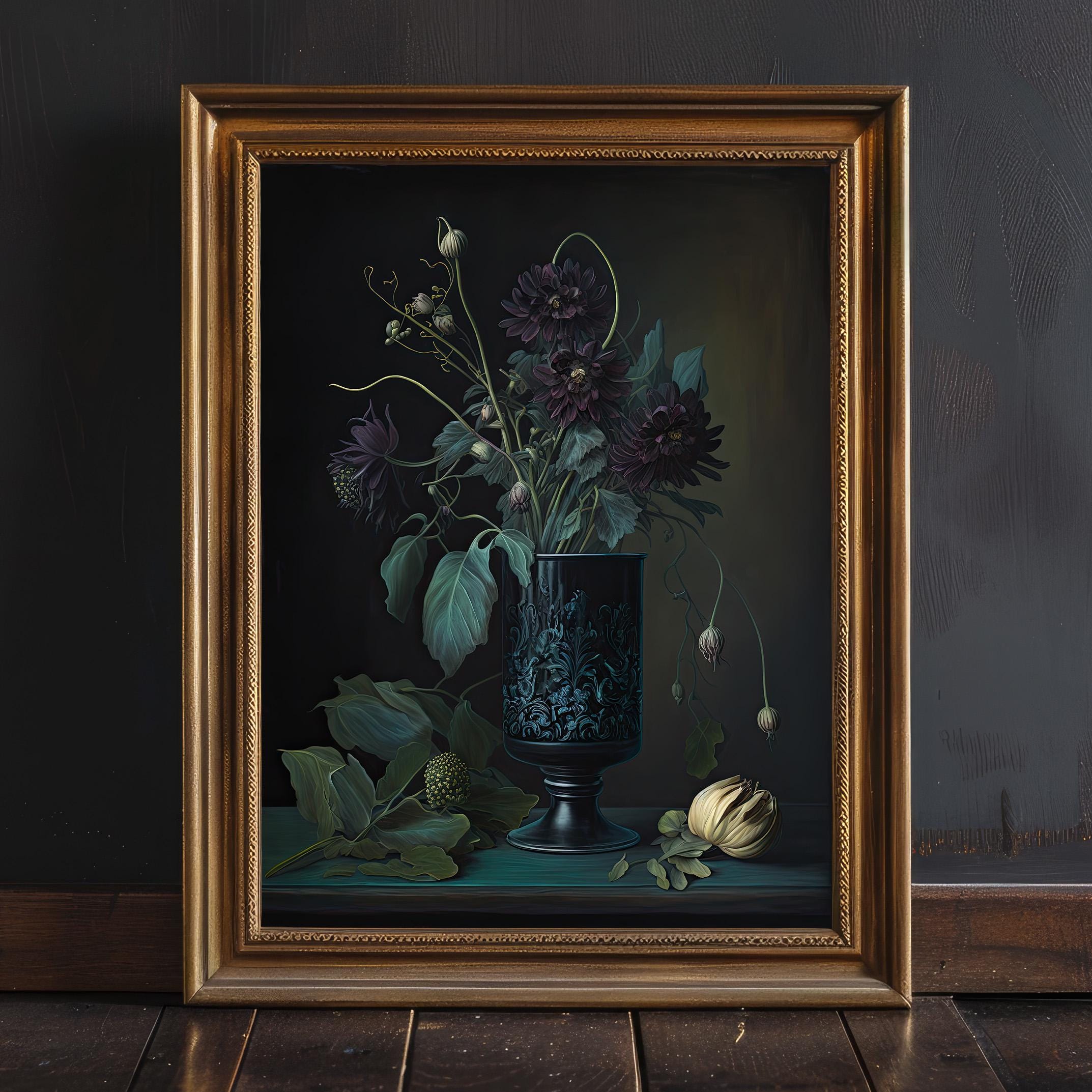 Dark Moody Botanical Art Print, Dark Academia Decor, Gothic Floral Wall ...